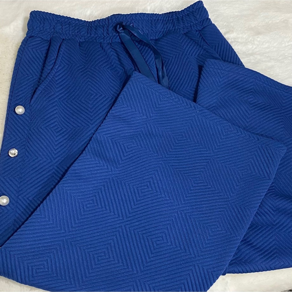 Simply Southern Royal Blue Quilted Diamond Wide Leg‎ Pants Pearl Detail Sz M